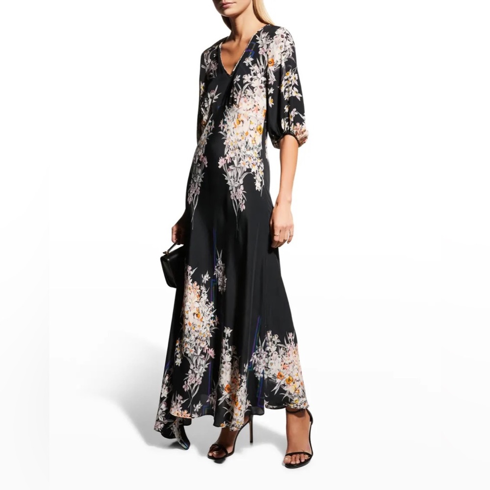 Robert Graham Leah Japanese Floral-Print Silk Maxi Dress